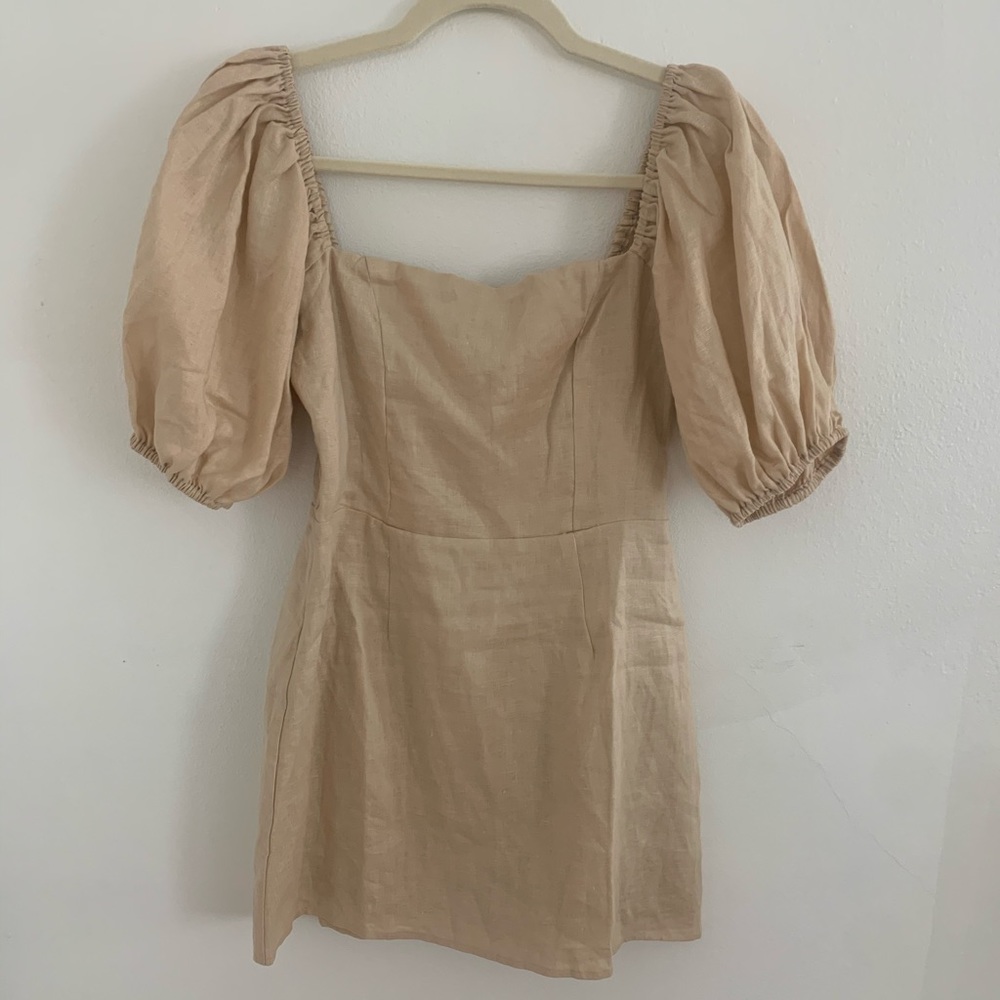 Verge Girl Tan Puff Sleeve Mini Dress